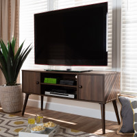 Baxton Studio TV8002-Columbia Walnut-TV Alard Mid-Century Modern Walnut Brown Finished 2-Door Wood TV Stand